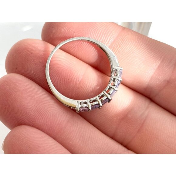 Blue Topaz Accented Band Style 925 Sterling Silver Vintage Ring - sz 8 - Picture 10 of 13